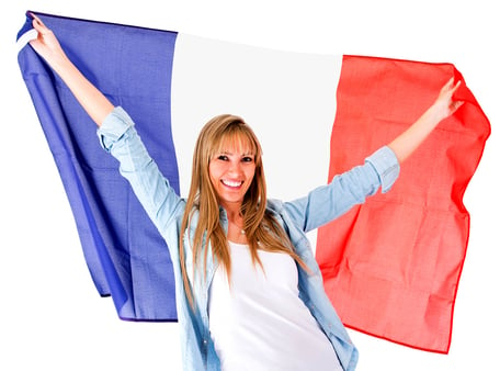 French woman holding the flag - isolated over a white background